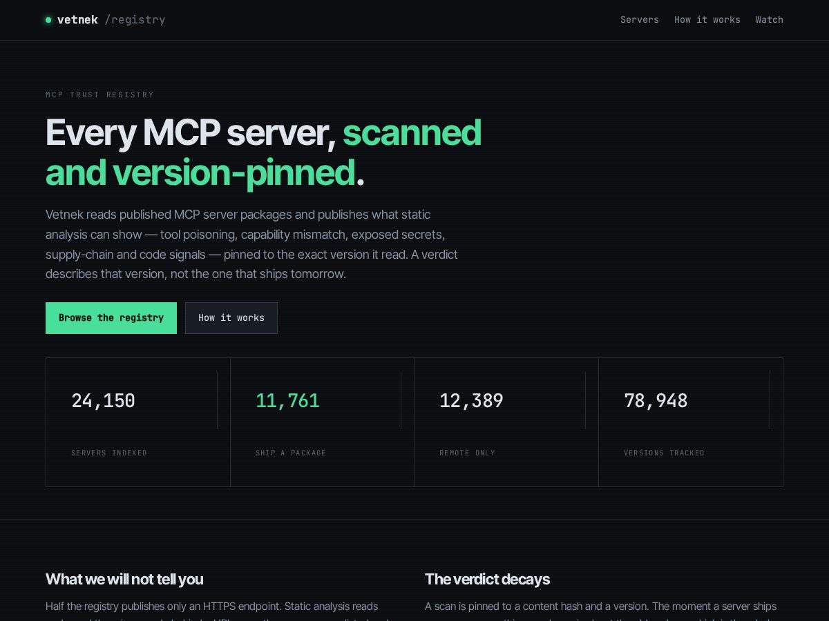 Landing-page snapshot of vetnek.com