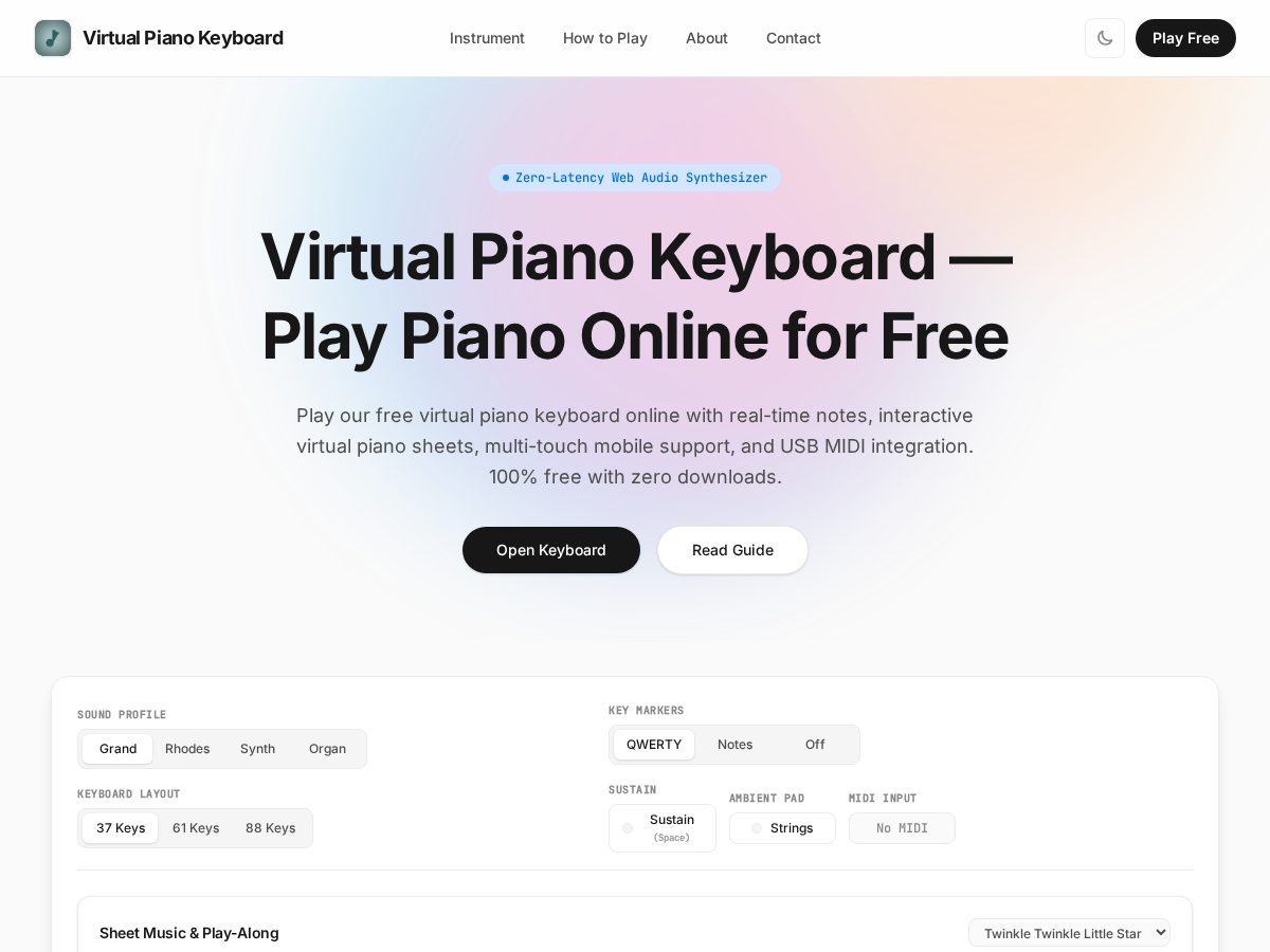 Landing-page snapshot of virtualpianokeyboard.com