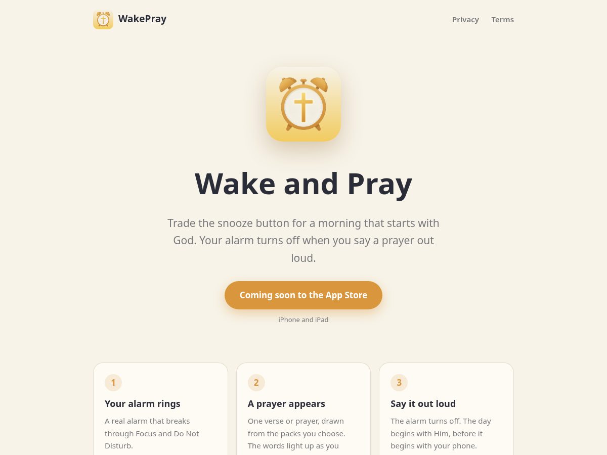 Landing-page snapshot of wakepray.com