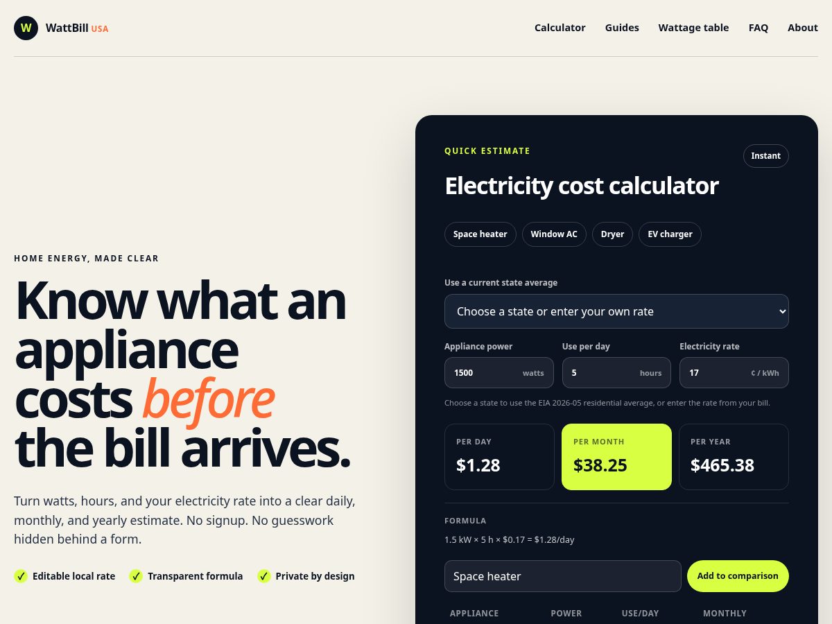 Landing-page snapshot of wattbill-usa.com
