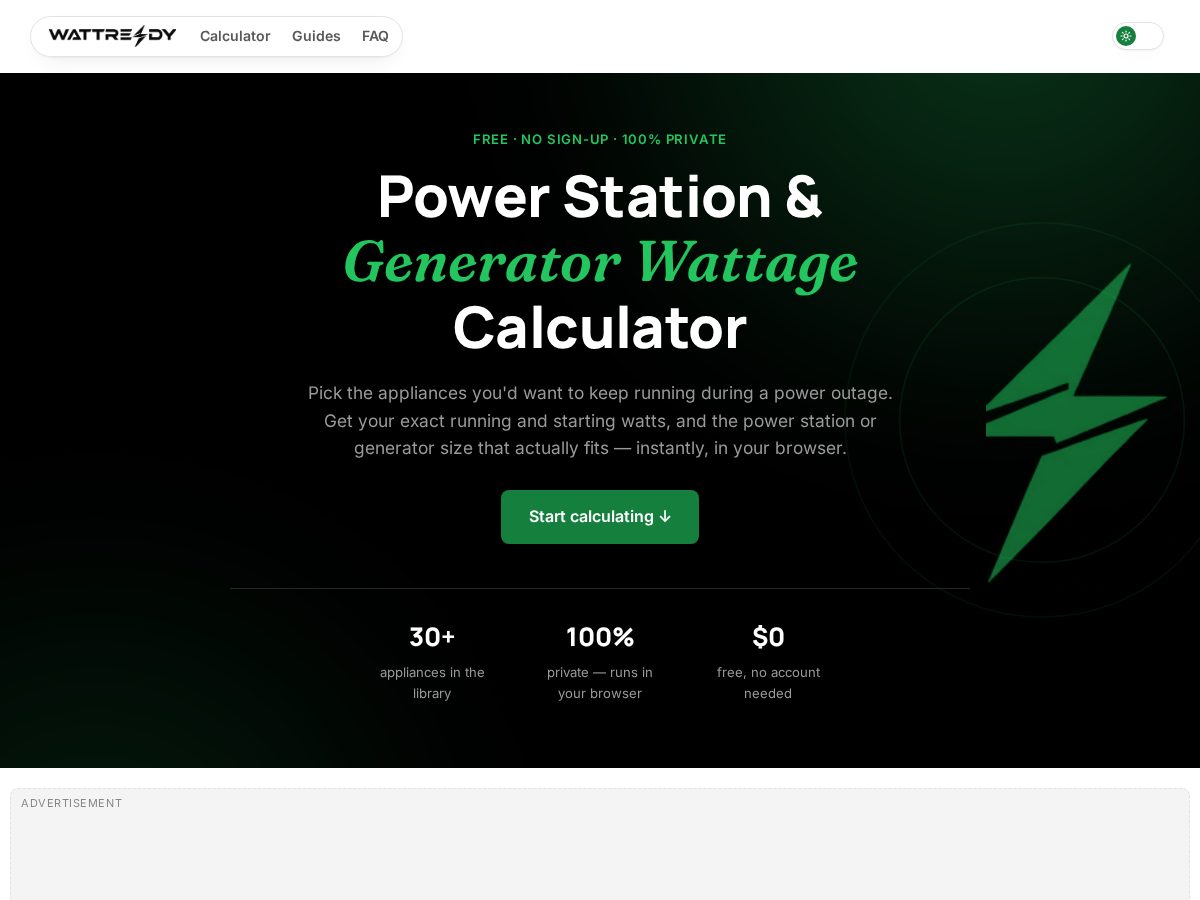 Landing-page snapshot of wattreadyapp.com