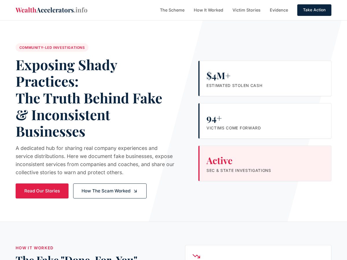 Landing-page snapshot of wealthaccelerators.info
