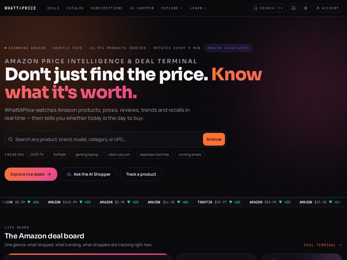Landing-page snapshot of whattaprice.com