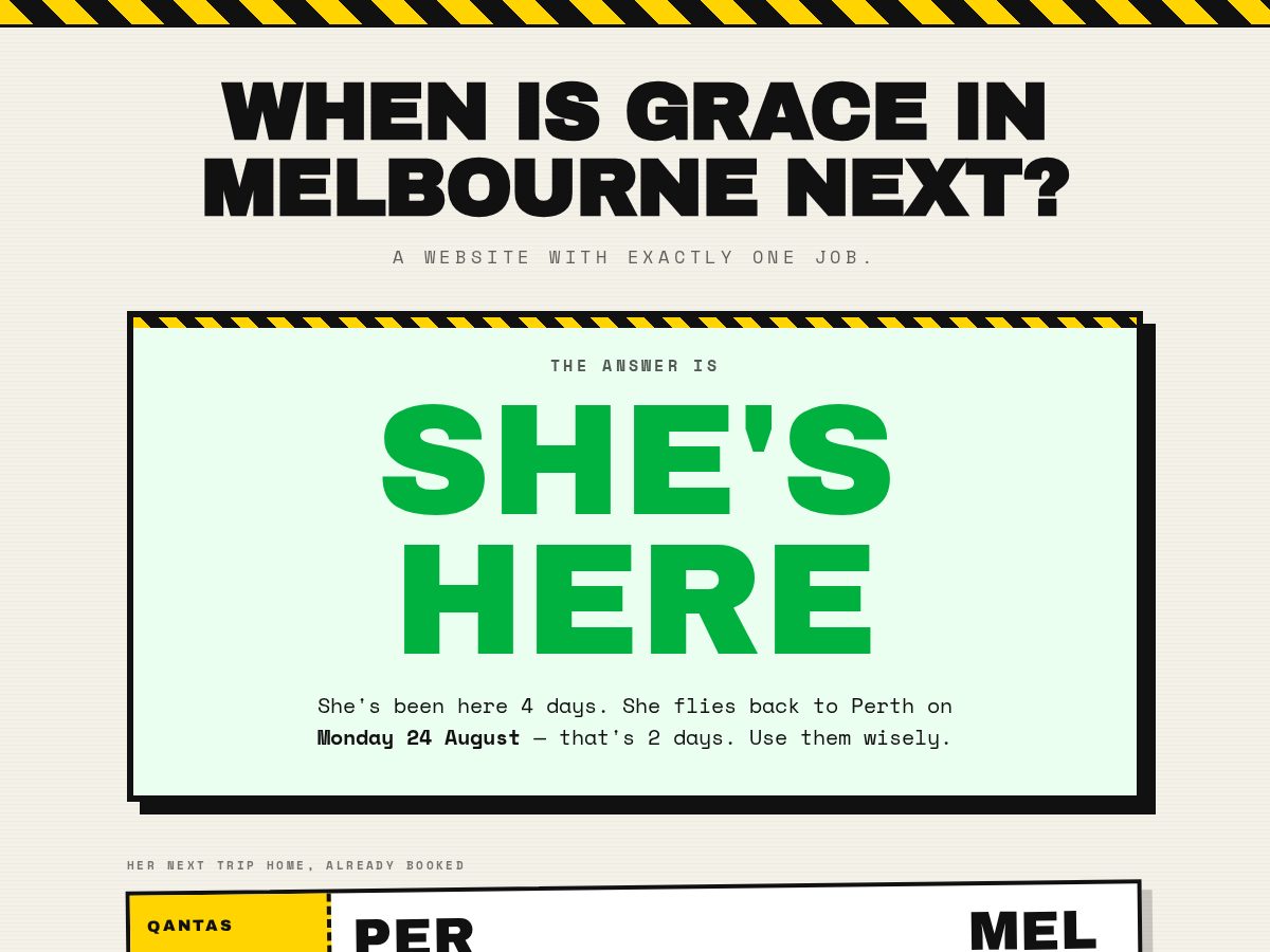 Landing-page snapshot of whenisgraceinmelbournenext.com