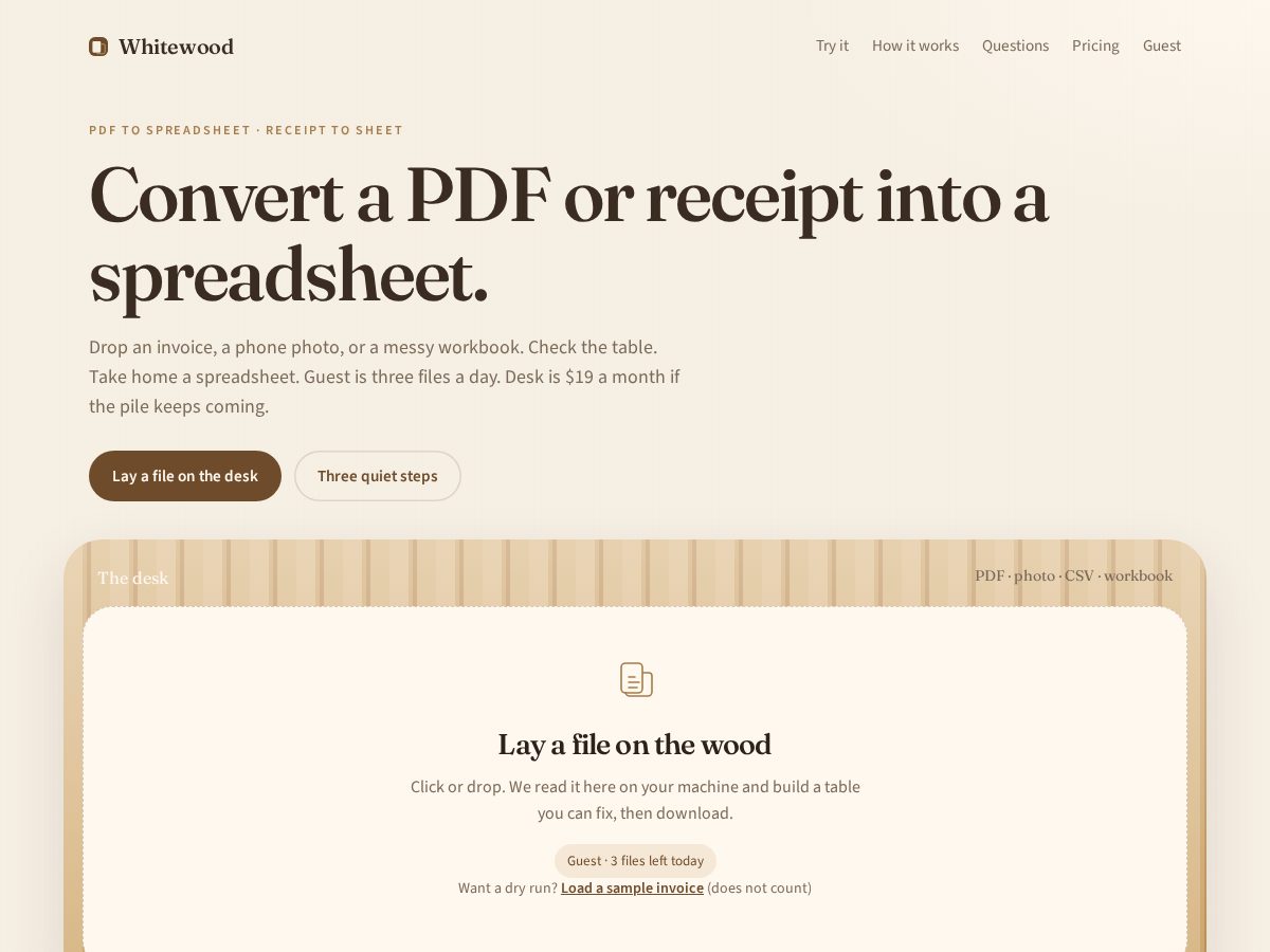 Landing-page snapshot of whitewood.app