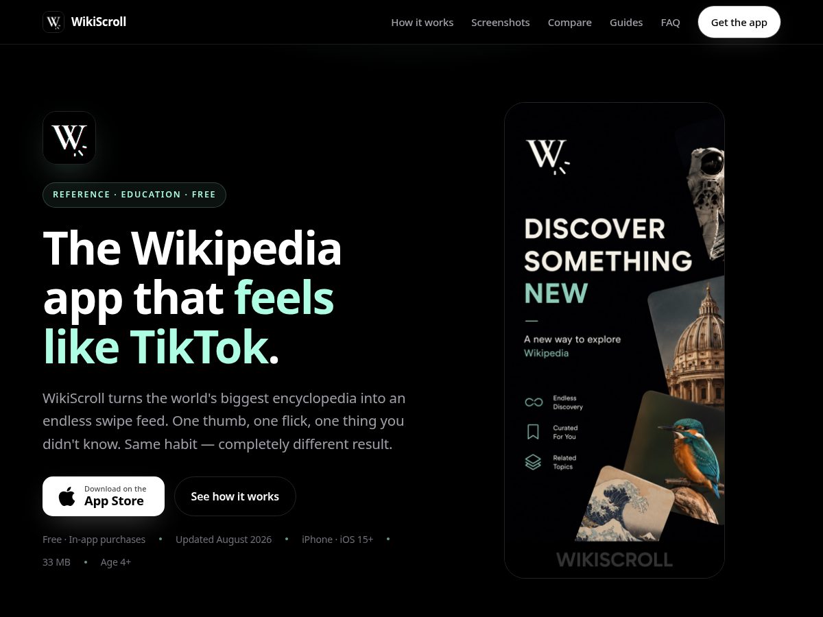 Landing-page snapshot of wikiscroll.app