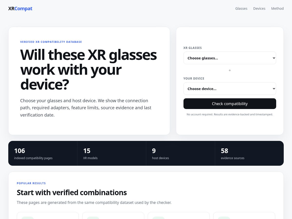 Landing-page snapshot of xrcompat.com