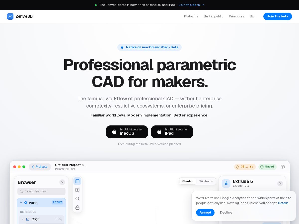 Landing-page snapshot of zenve3d.app