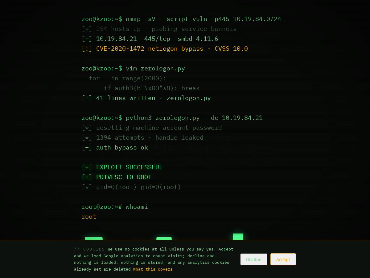 Landing-page snapshot of zoosec.net