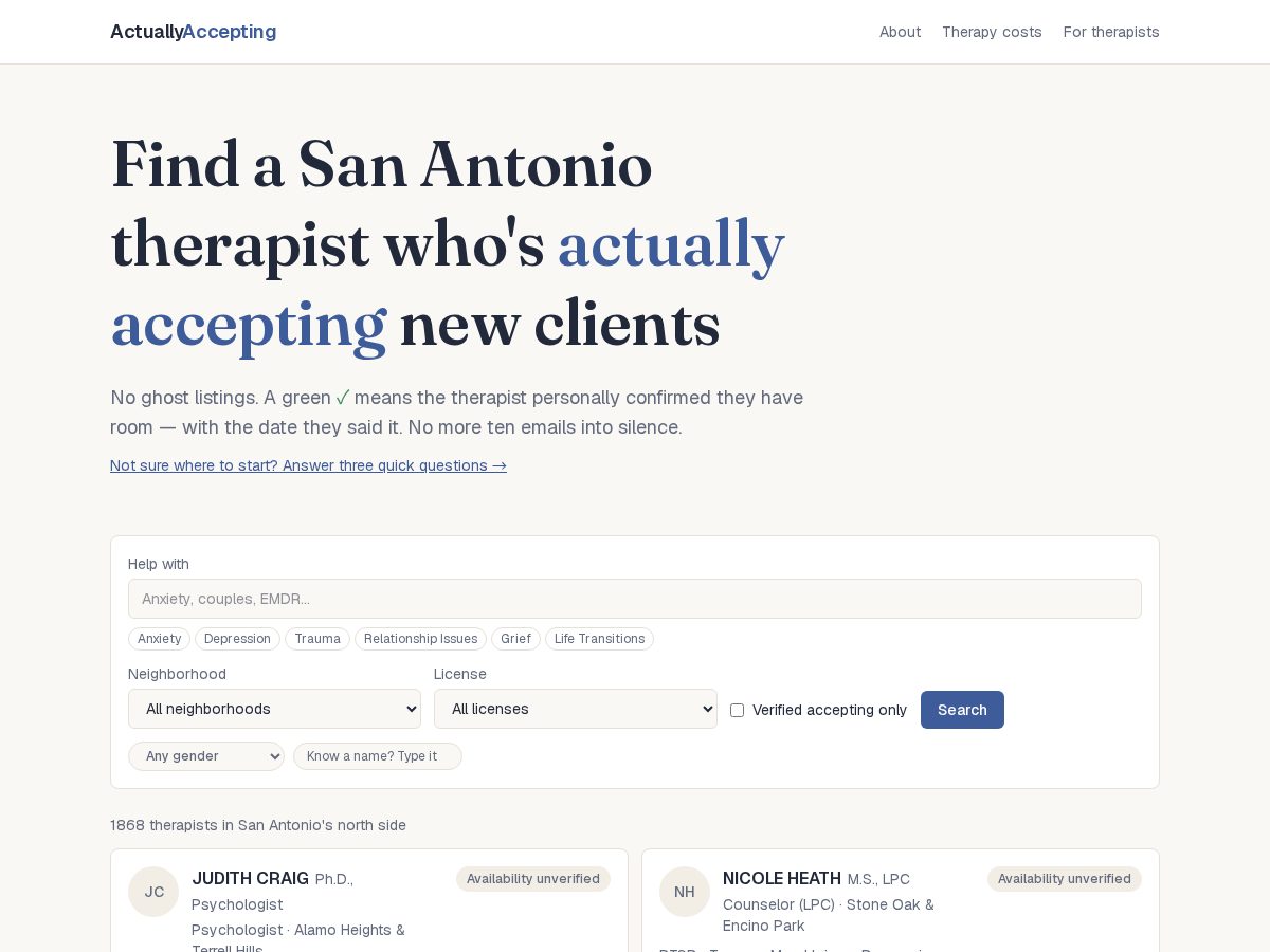 Landing-page snapshot of actuallyaccepting.com