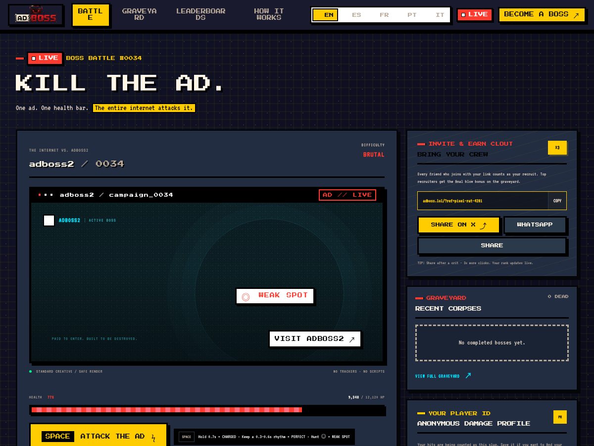 Landing-page snapshot of adboss.lol