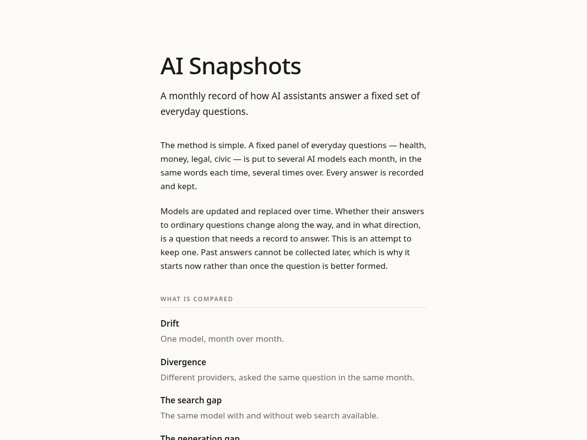 Landing-page snapshot of ai-snapshots.com