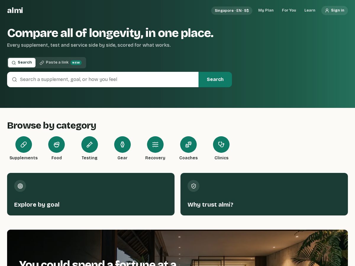 Landing-page snapshot of almi.life