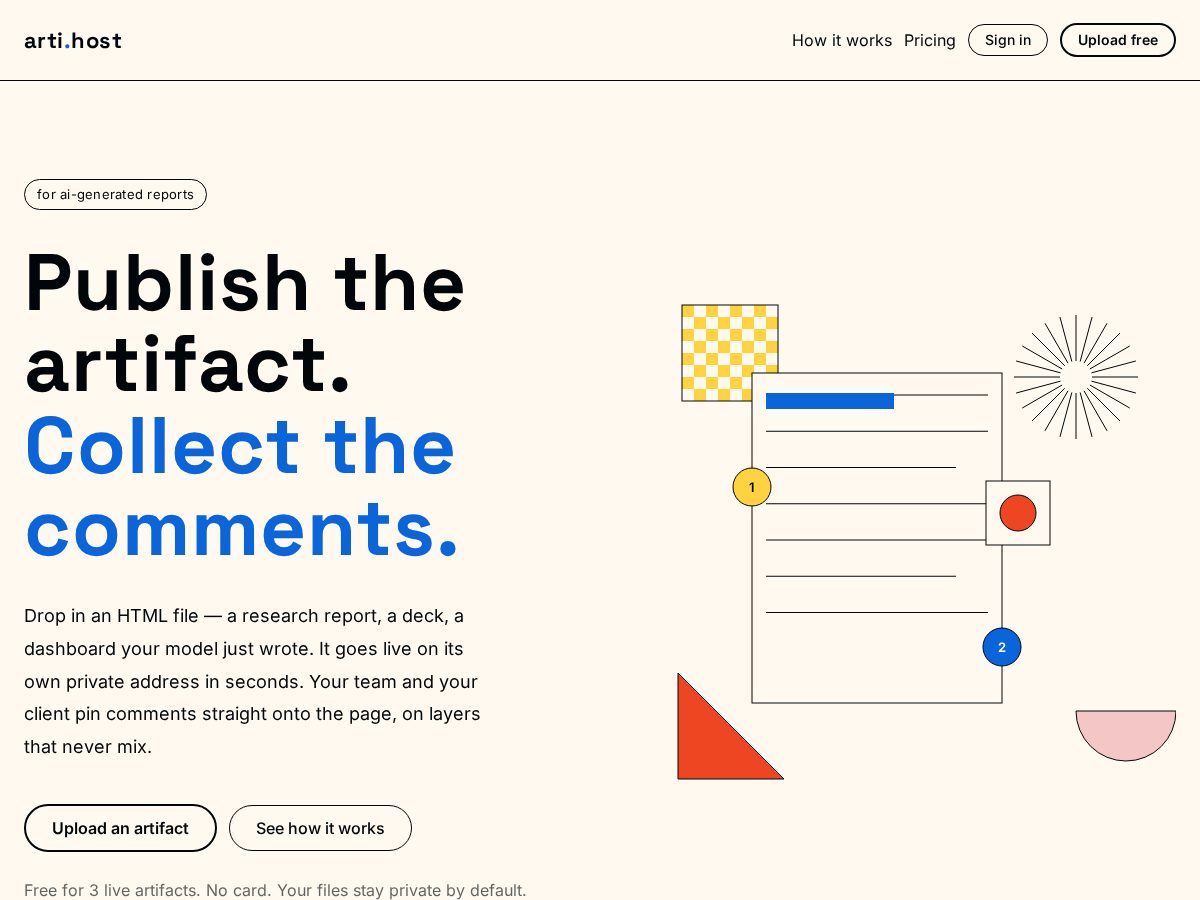Landing-page snapshot of arti.host