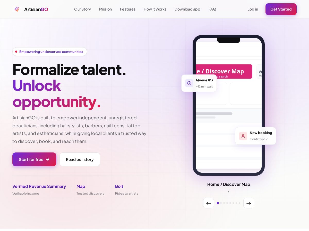 Landing-page snapshot of artisiango.com