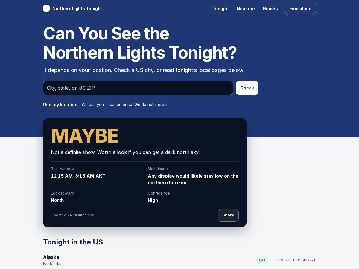 Landing-page snapshot of aurora-tonight.com