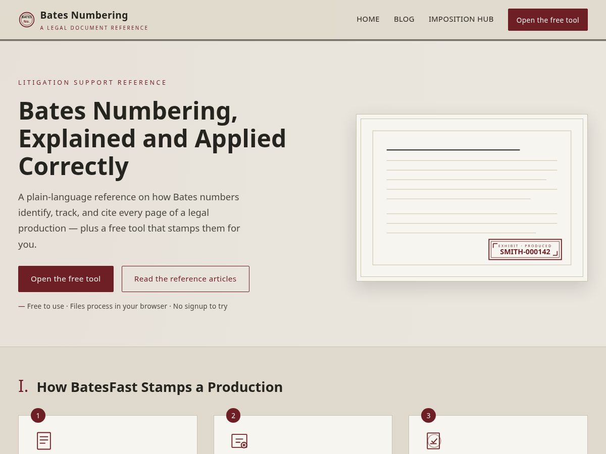 Landing-page snapshot of batesnumbering.com
