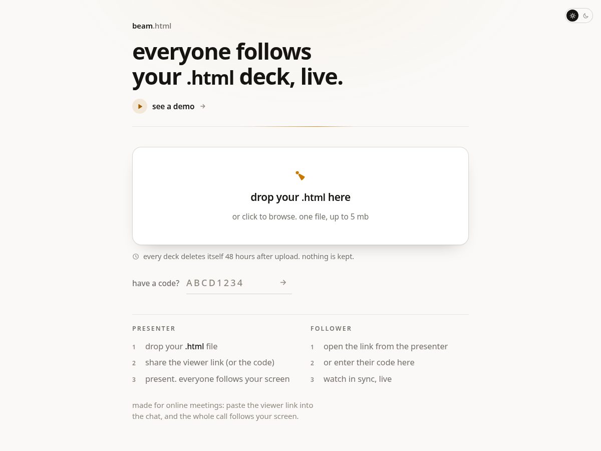 Landing-page snapshot of beamhtml.com