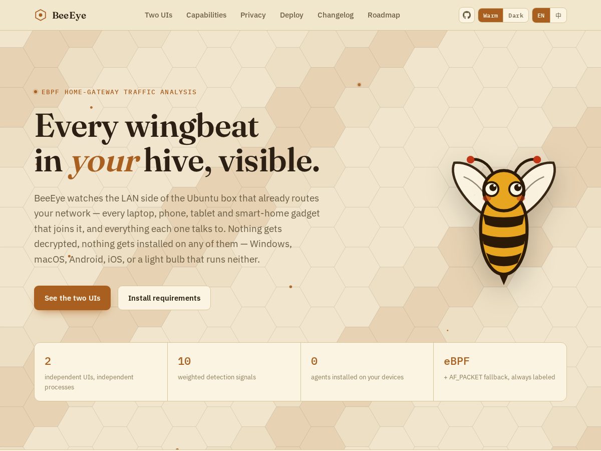 Landing-page snapshot of beeeye.dev