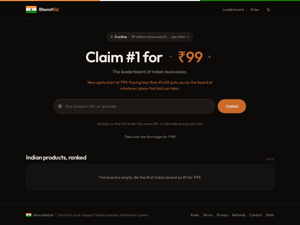 Landing-page snapshot of bharatbid.lol