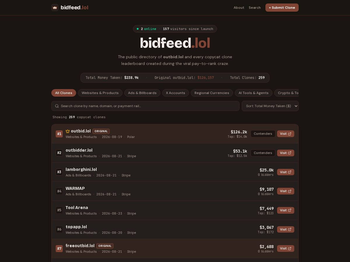 Landing-page snapshot of bidfeed.lol