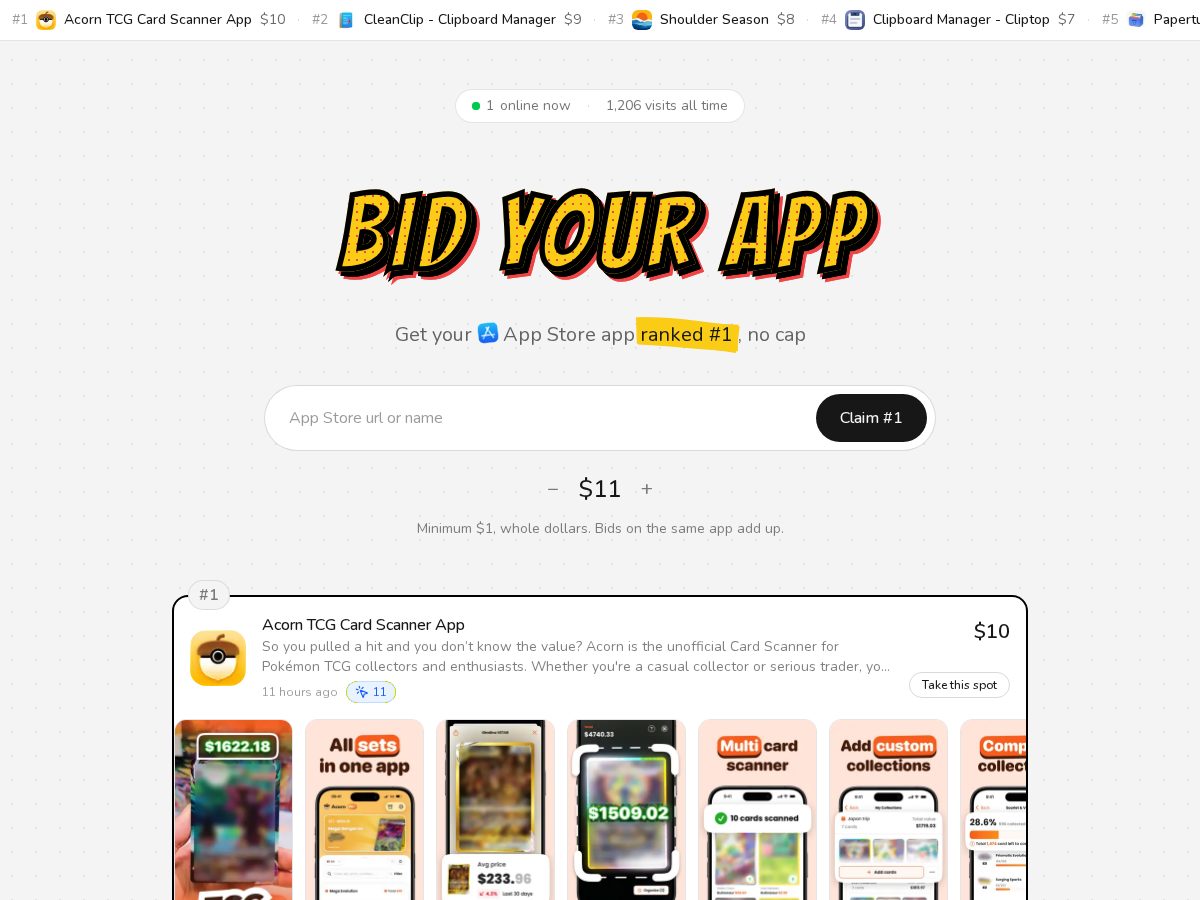 Landing-page snapshot of bidyourapp.lol