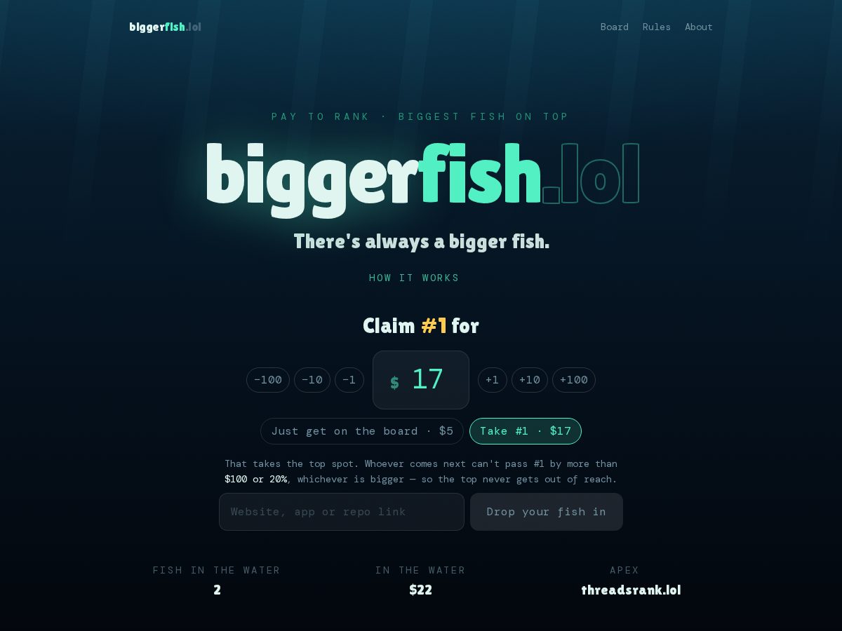 Landing-page snapshot of biggerfish.lol