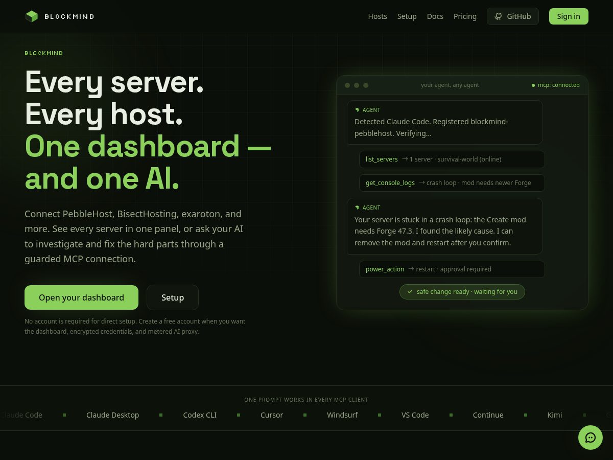 Landing-page snapshot of blockmind.online