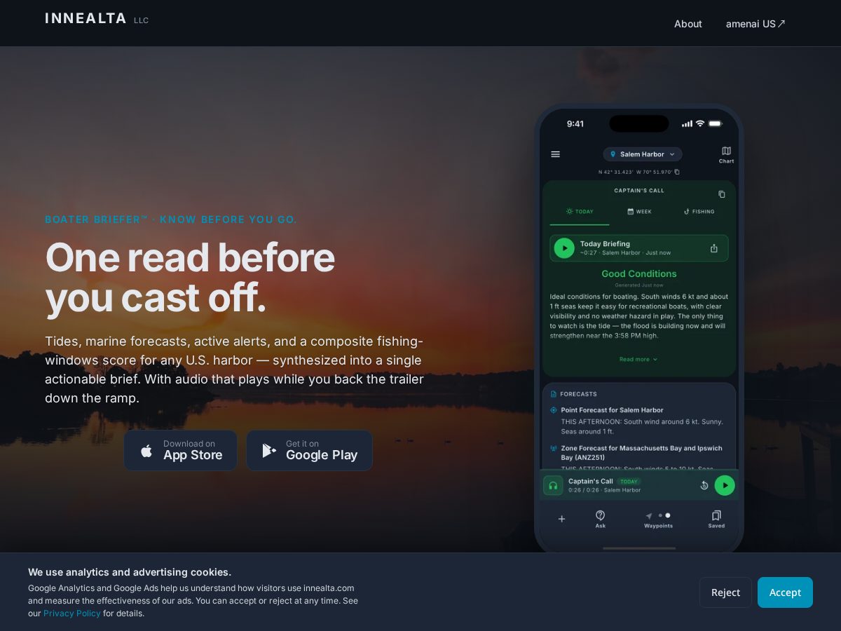 Landing-page snapshot of boaterbriefer.com
