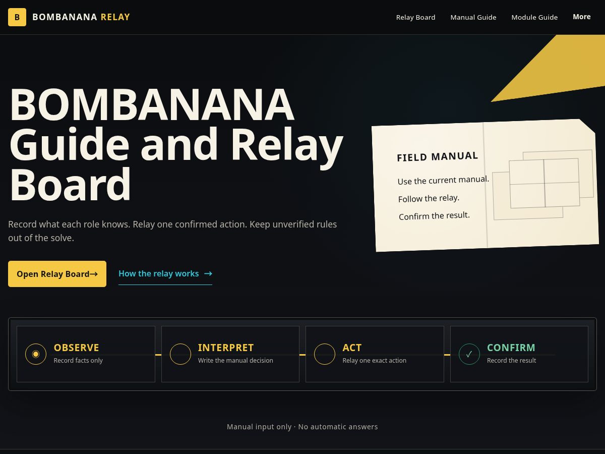Landing-page snapshot of bombananarelay.wiki