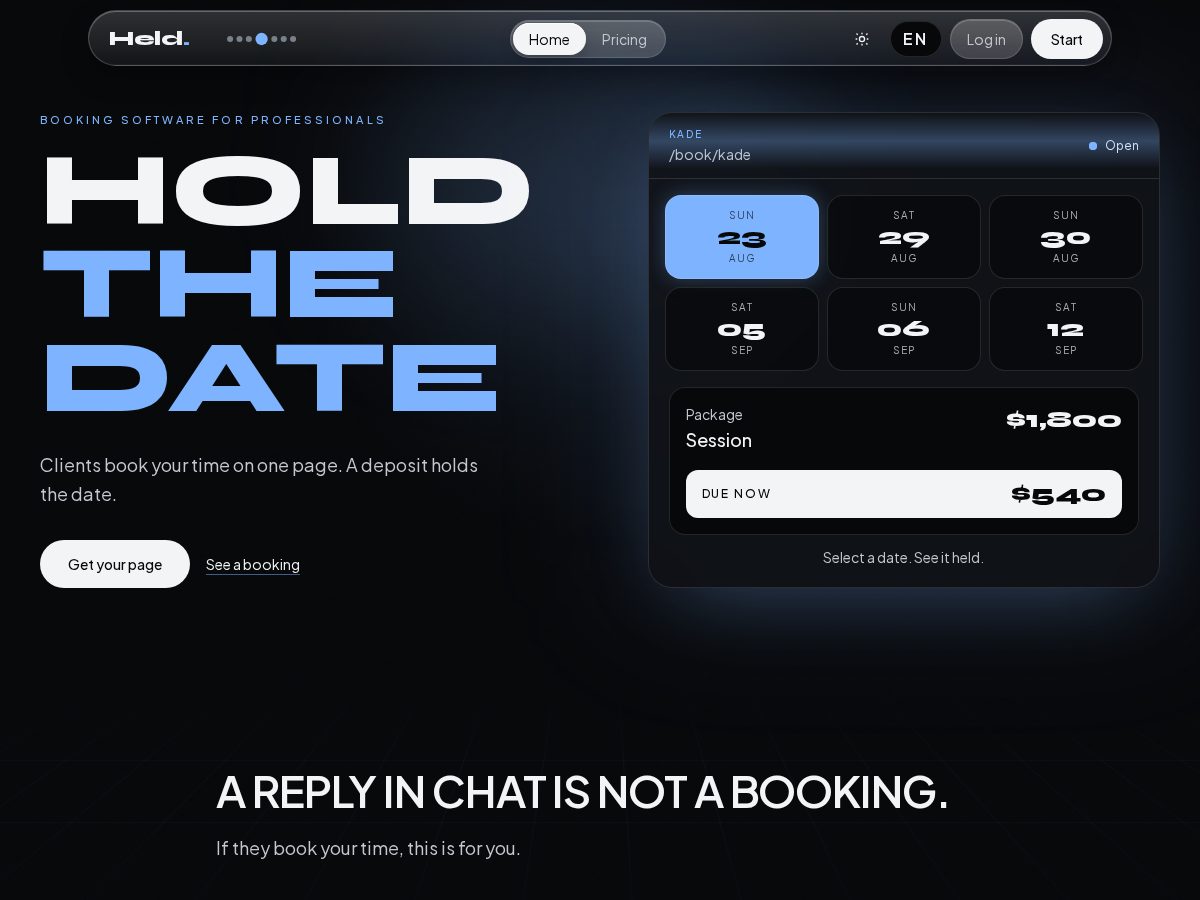 Landing-page snapshot of bookheld.app