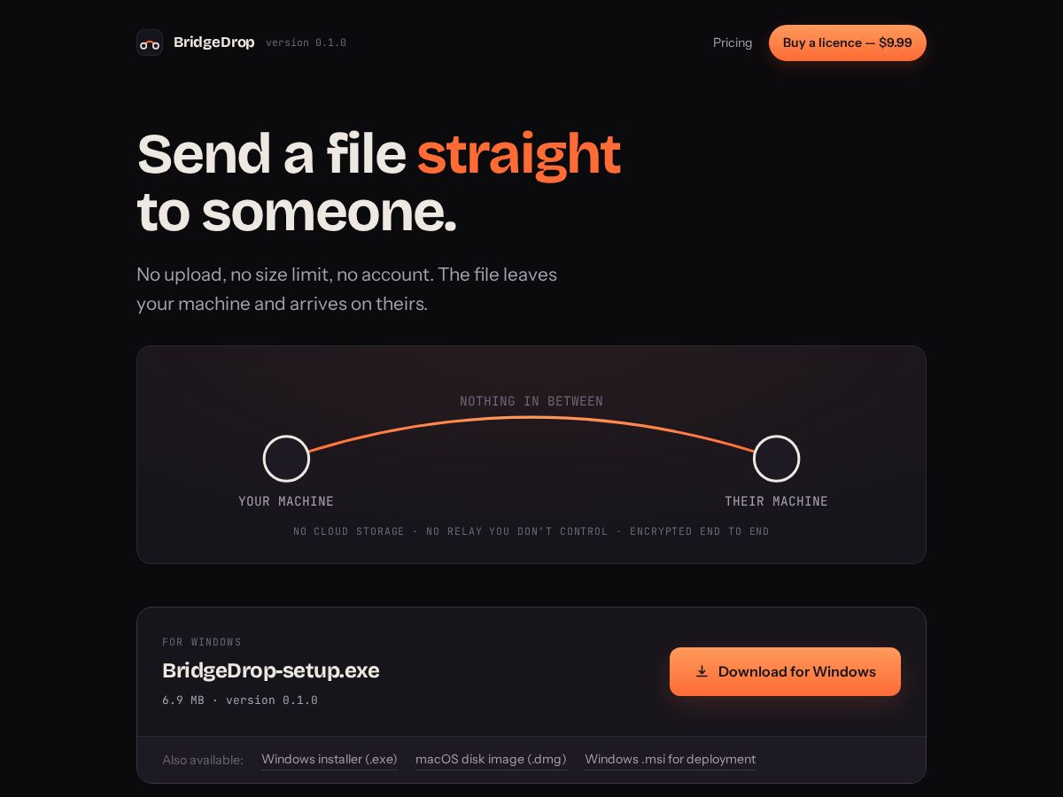 Landing-page snapshot of bridgedrop.app