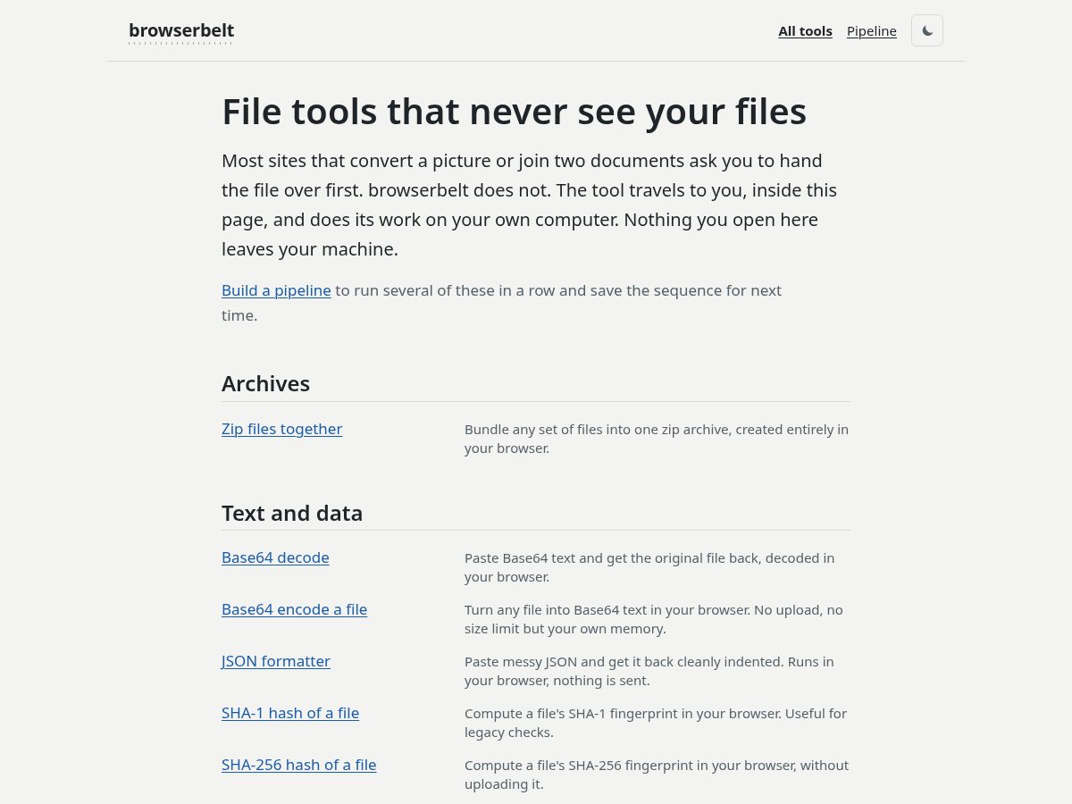 Landing-page snapshot of browserbelt.com