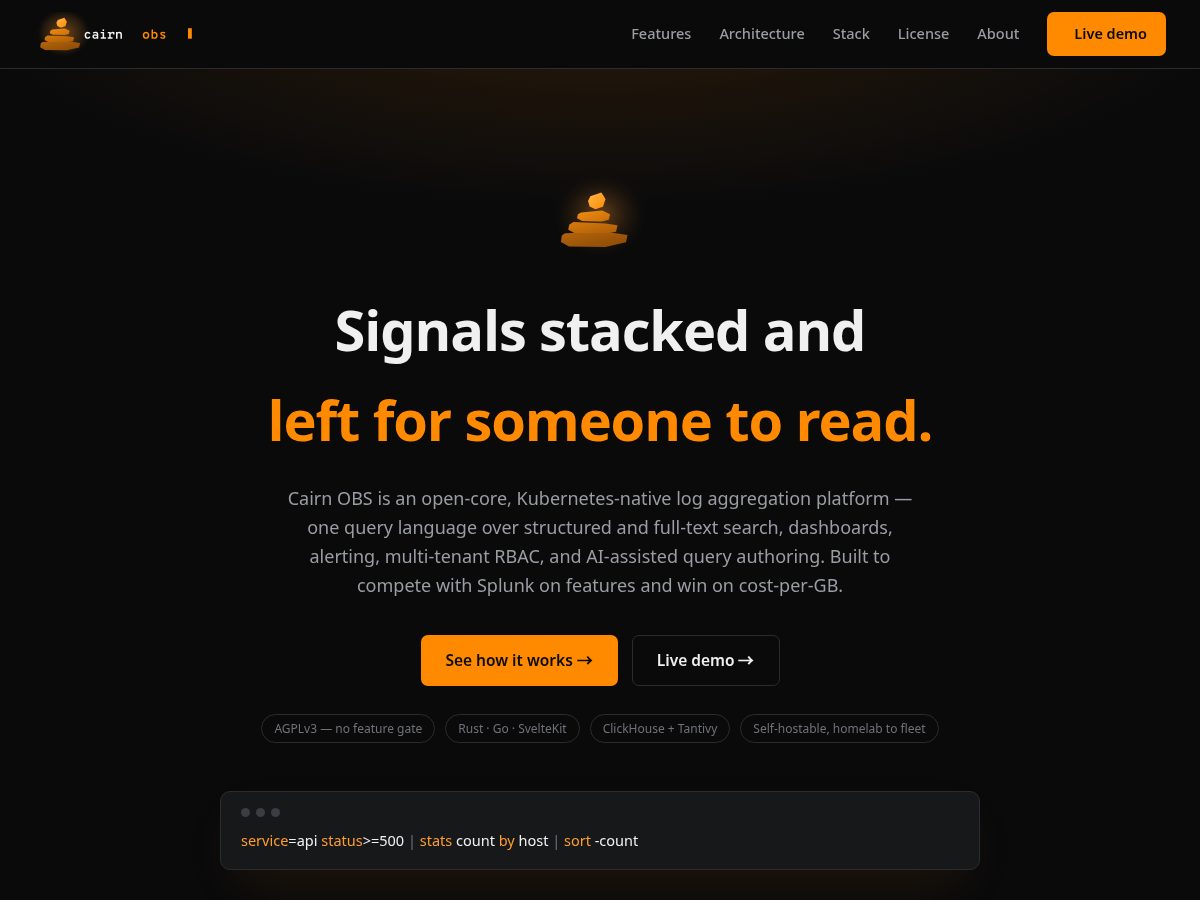 Landing-page snapshot of cairnobs.org
