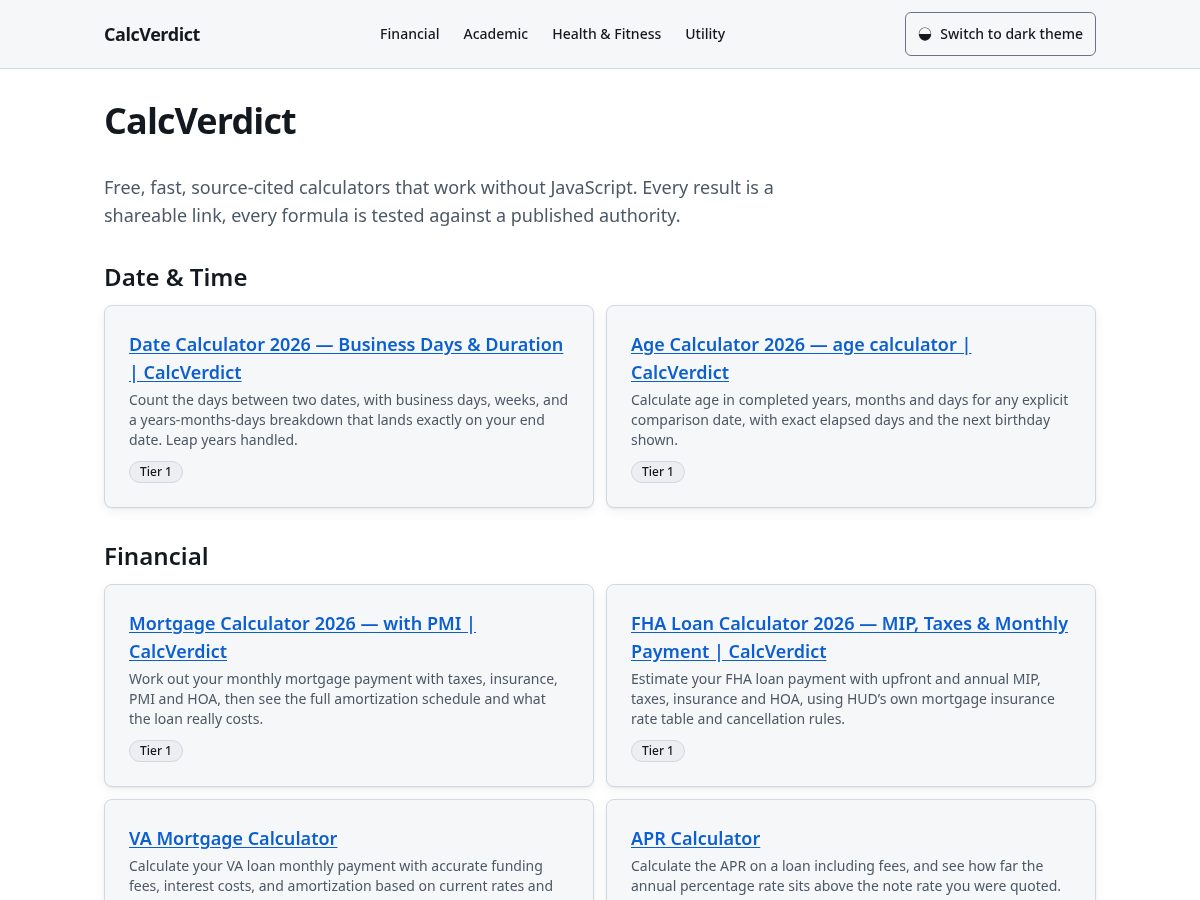 Landing-page snapshot of calcverdict.com