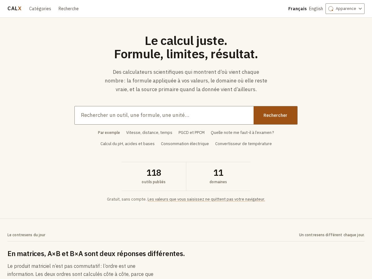 Landing-page snapshot of calx.science