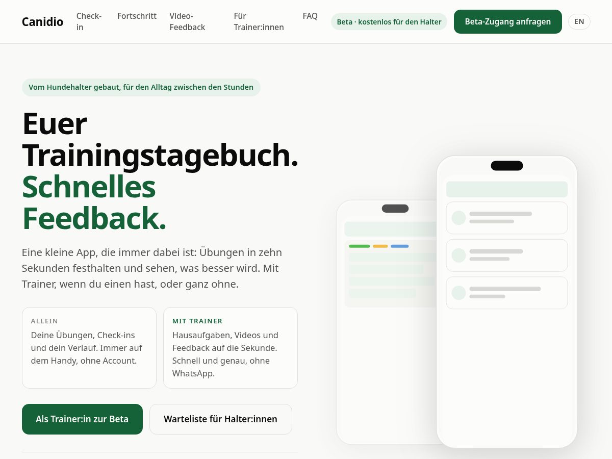 Landing-page snapshot of canidio.app