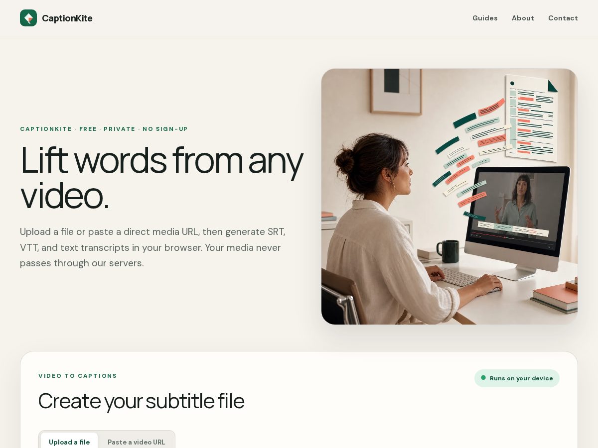 Landing-page snapshot of captionkite.com