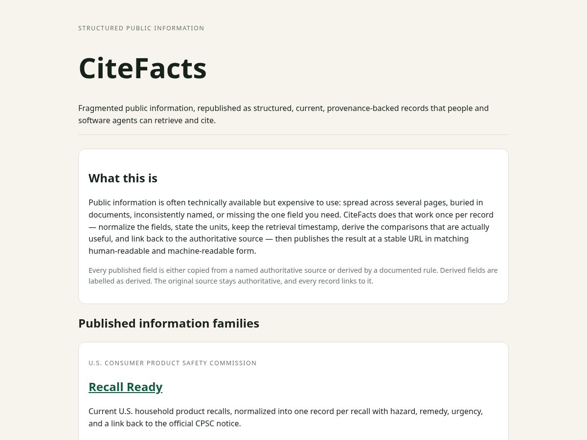 Landing-page snapshot of citefacts.com