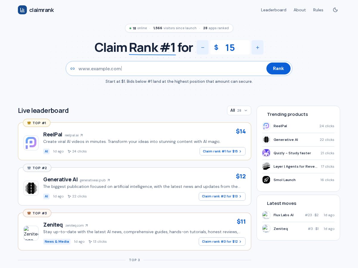 Landing-page snapshot of claimrank.lol