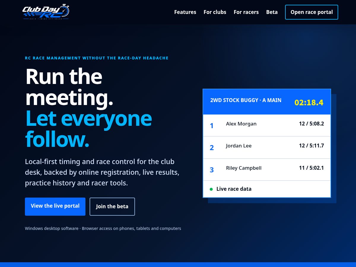 Landing-page snapshot of clubdayrc.com