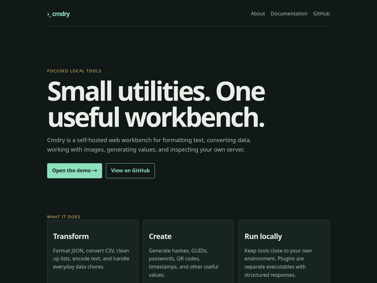 Landing-page snapshot of cmdry.live