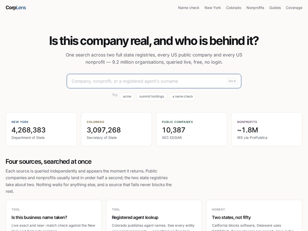 Landing-page snapshot of corplens.online