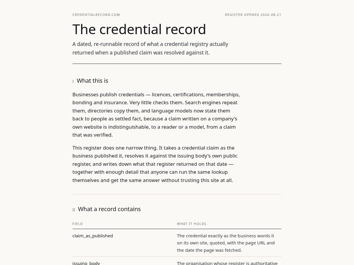 Landing-page snapshot of credentialrecord.org