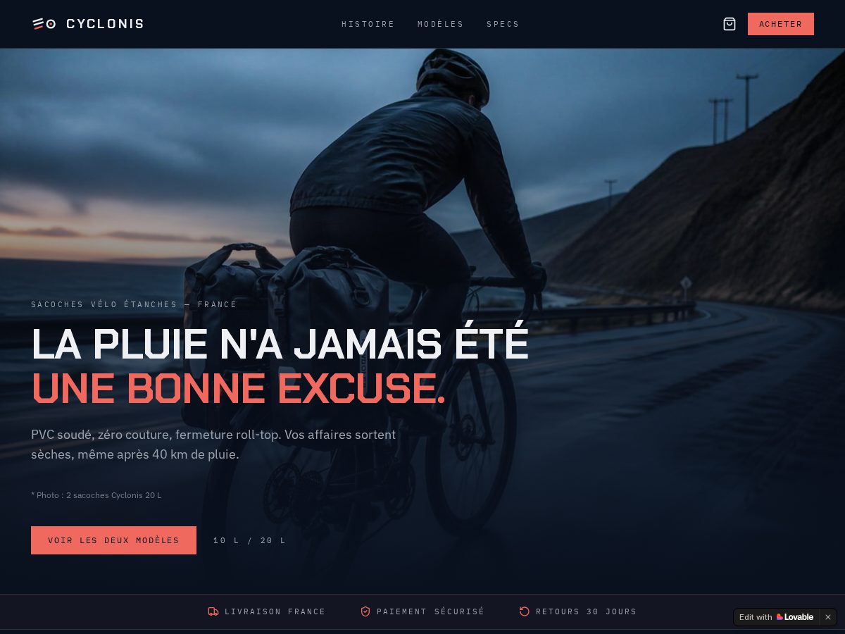 Landing-page snapshot of cyclonis-bag-cycle.com