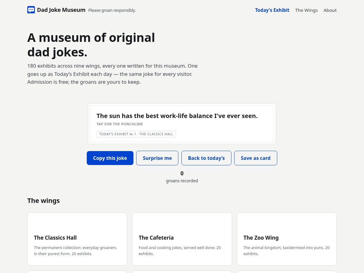 Landing-page snapshot of dadjokemuseum.com