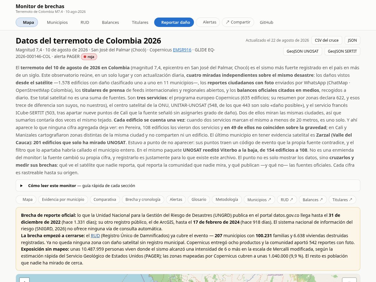 Landing-page snapshot of datosdelterremoto.org