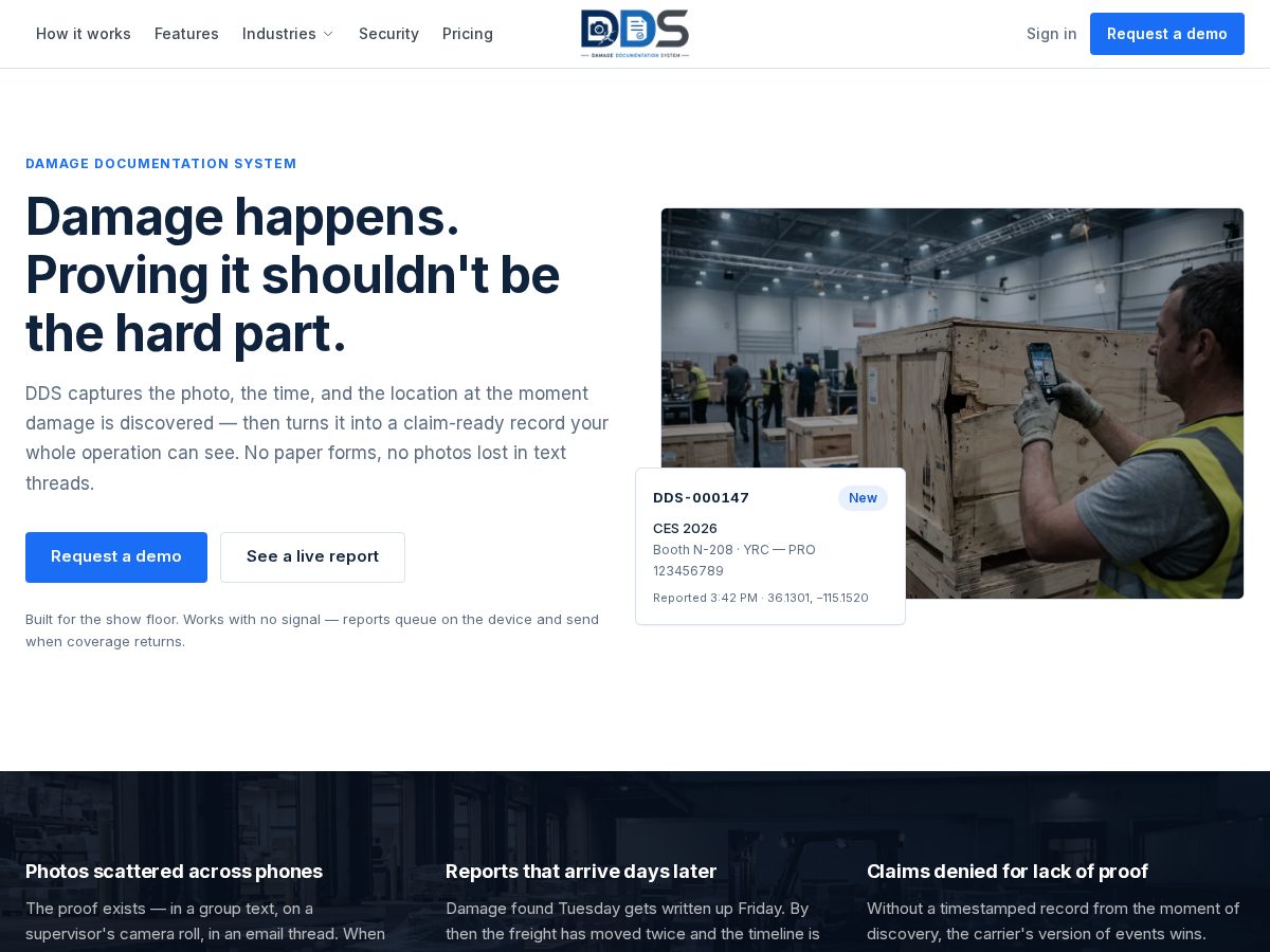 Landing-page snapshot of ddsreport.com