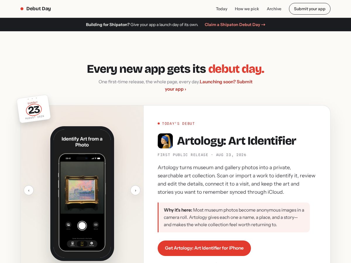 Landing-page snapshot of debut.day