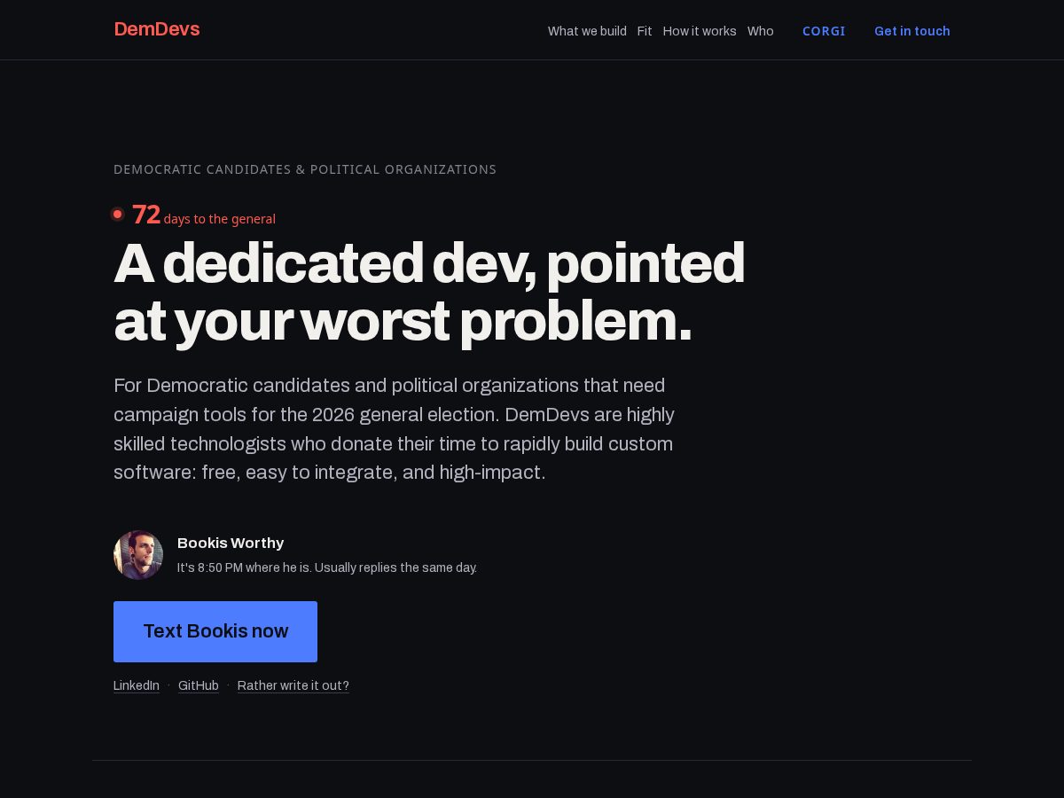 Landing-page snapshot of demdevs.com
